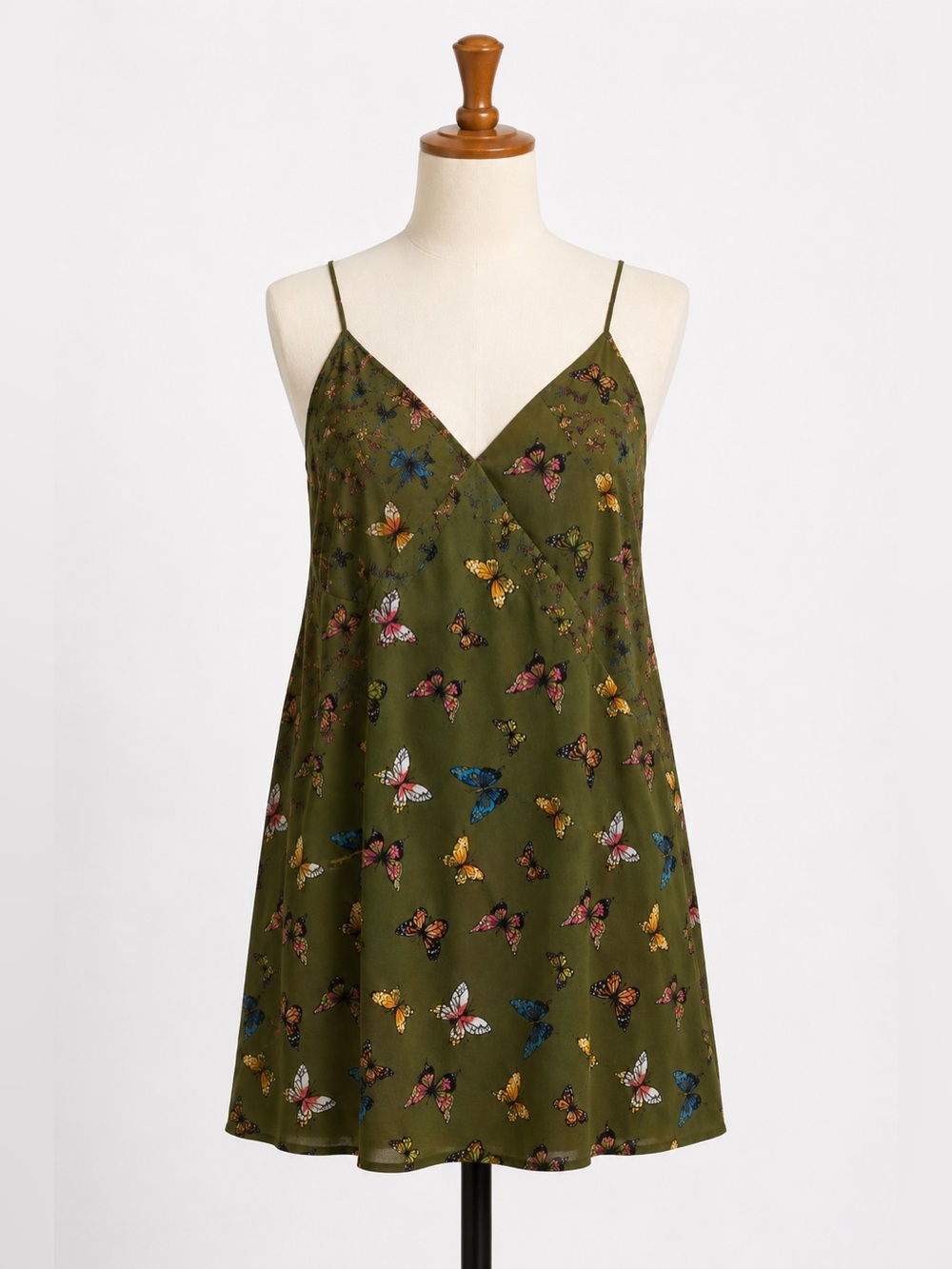 Abercrombie & Fitch Butterfly Print Cami Mini Dress Y2K Olive Green Small